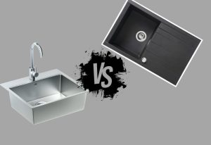 évier en inox et évier en résine avec logo vs
